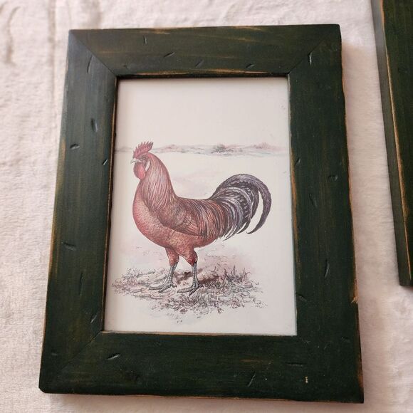 Set of 2 Wood Framed Rooster Drawings by Julia Grainer - Picture 2 of 6